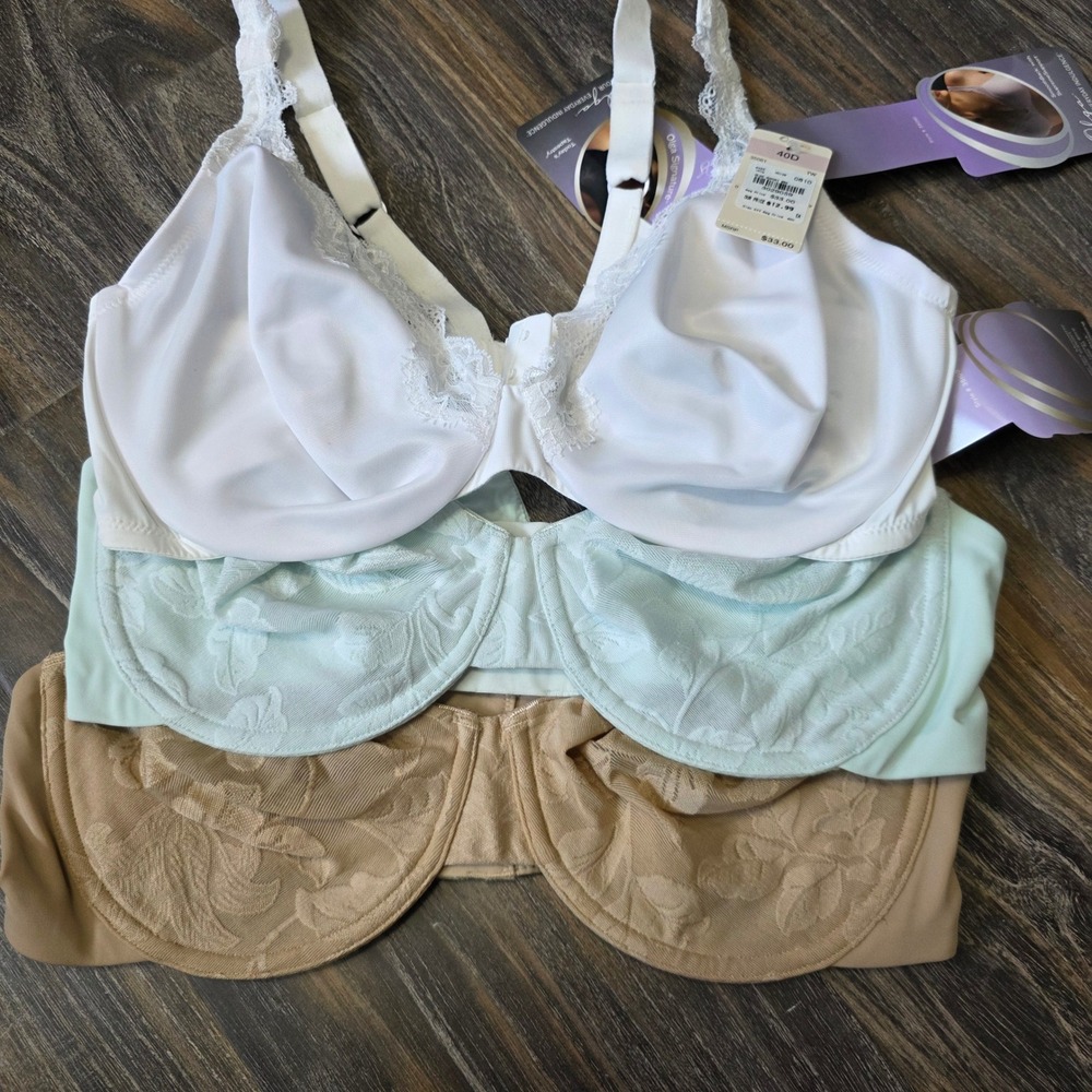 Olga Bras Lot of 3 Signature Support Luxury Indulgence 40D White Tan Mint 35109